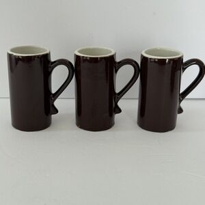 Vintage Brown Ceramic Tall Coffee Mugs Set of 3 Retro Stoneware Cups Diner Style